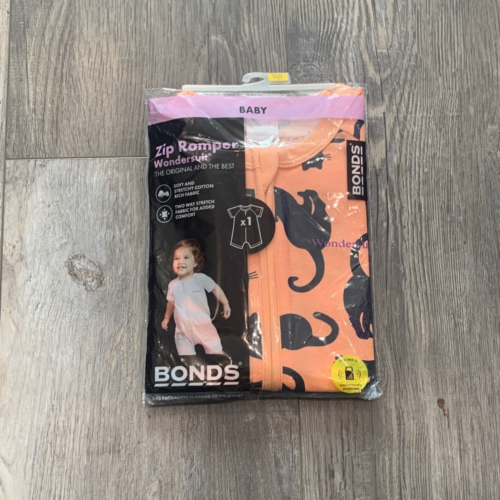 Bonds Baby Black Cat Zip Romper -‎ Orange and Black